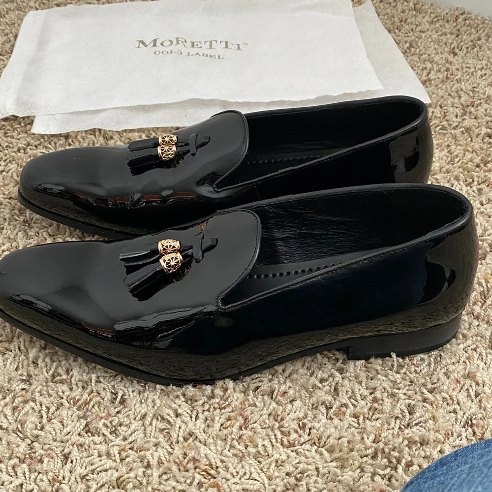 Moretti Gold Label Black Patent Tassel Slip On Loafers Size 11